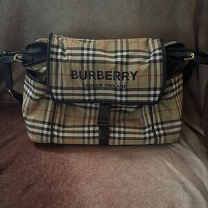 Burberry Tan and Black Check baby bag with changing pad